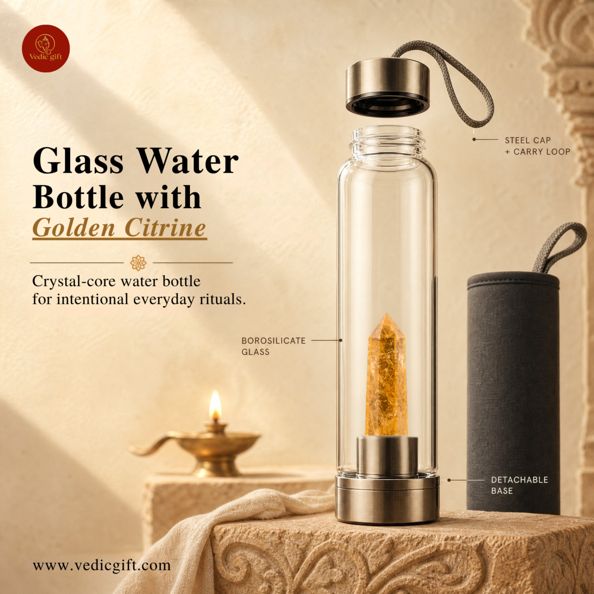 Golden Citrine Crystal Water Bottle | 1 Litre