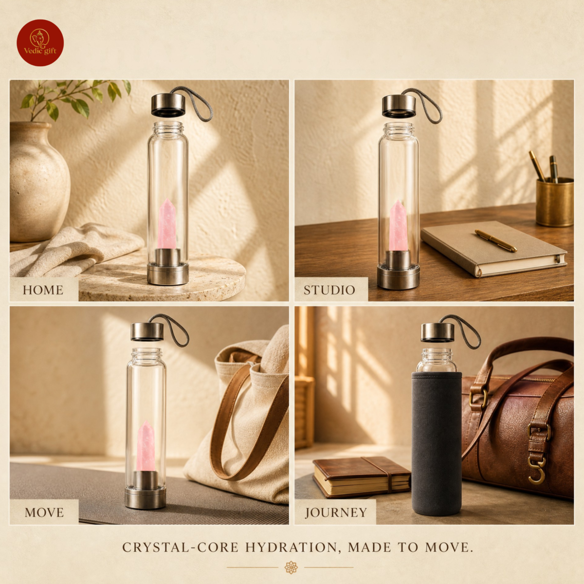 Rose Quartz Crystal Water Bottle | 1 Litre