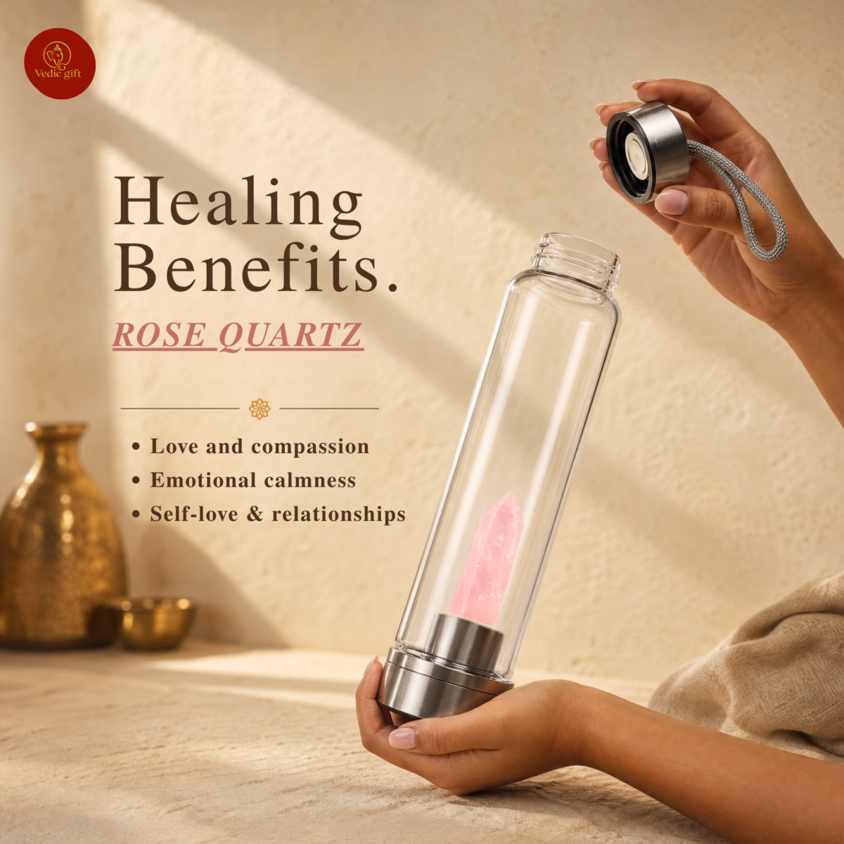 Rose Quartz Crystal Water Bottle | 1 Litre