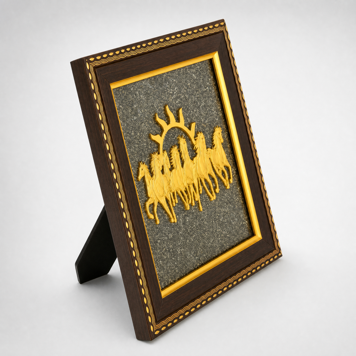 7 Horses on Raw Pyrite Frame | Seven Horses Wall Décor for Success & Prosperity
