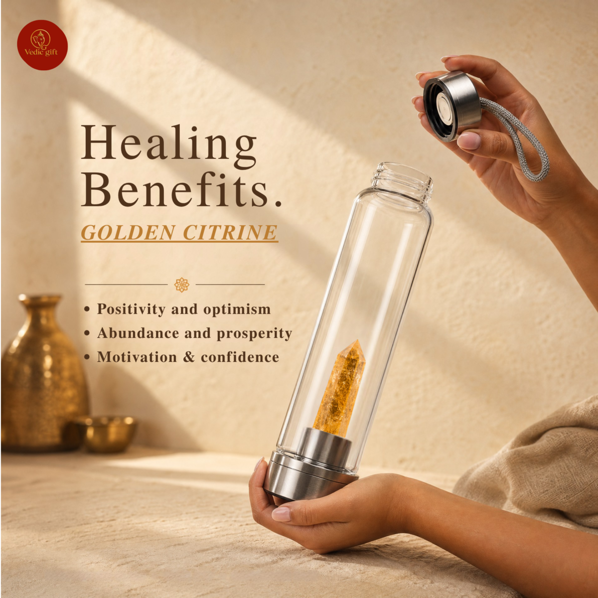 Golden Citrine Crystal Water Bottle | 1 Litre