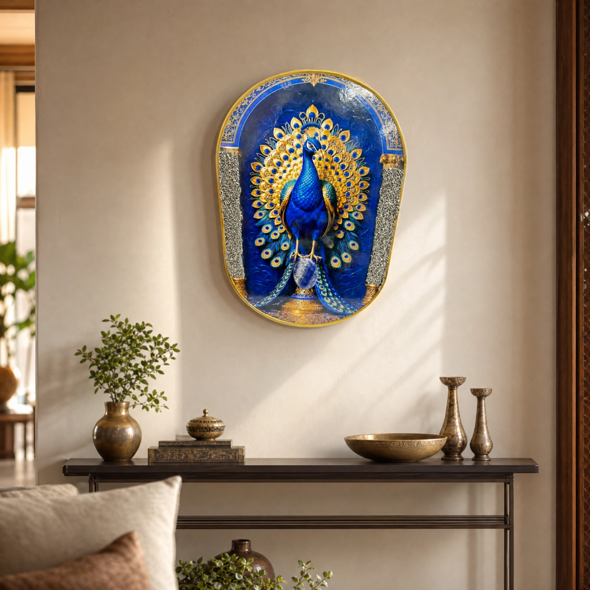 Peacock Pyrite - Handcrafted Decorative Crystal Art Frame for Home & Office