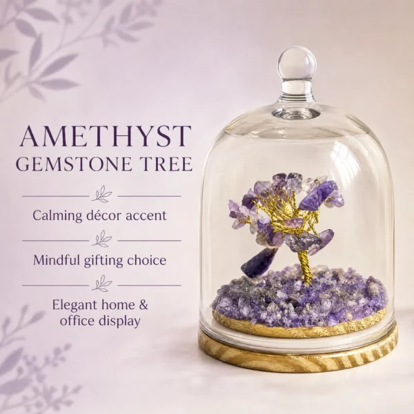 Amethyst Crystal Tree Under Glass Dome | Gemstone Tree Decorative Showpiece